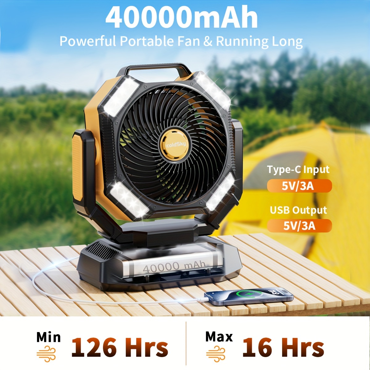 coldSky  Camping Fan, Battery  - مراجعة Power Outage Light وسعره