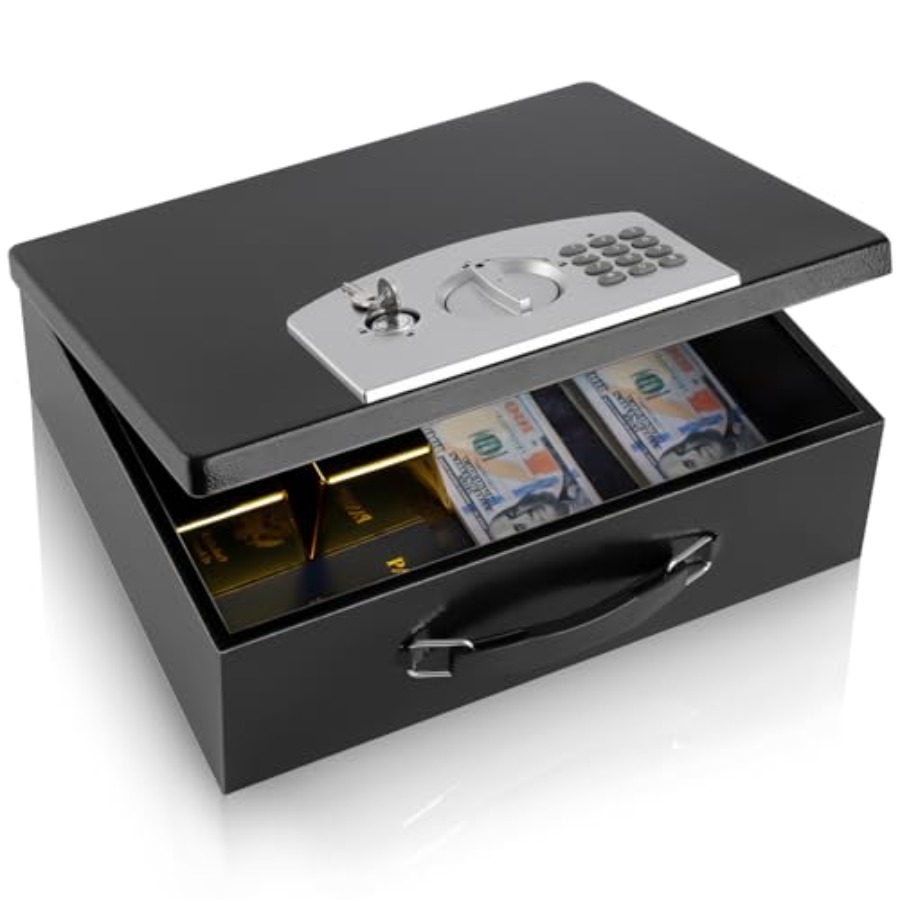 Portable Metal Safe Box with D - مراجعة Fire Safe Document وسعره